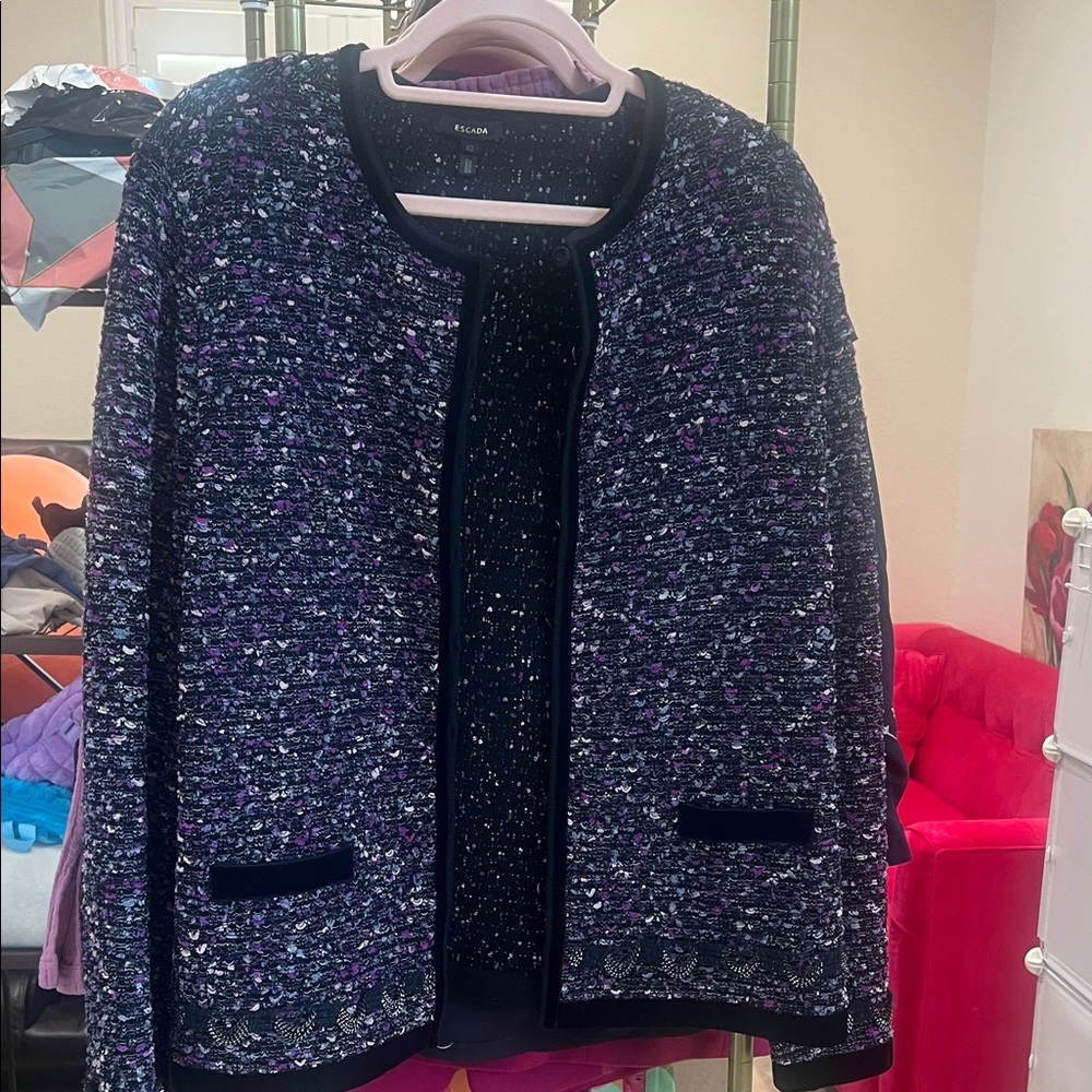 Talbots Black and Purple Blazer Sophisticated Tweed Style